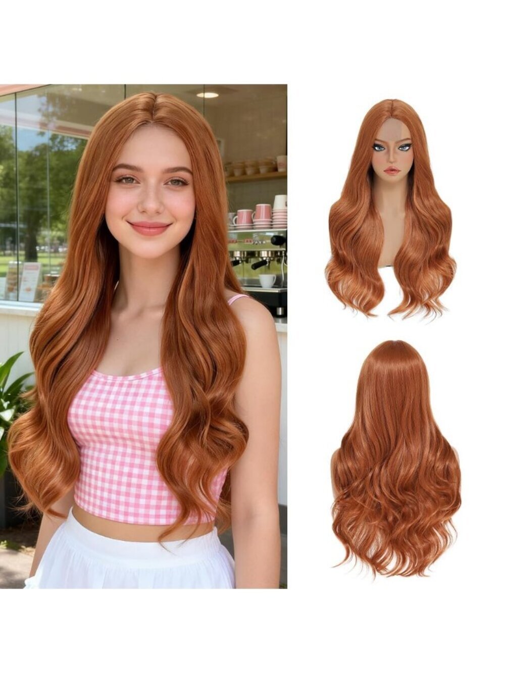 Women's Copper 26 Inch Middle Part Natural Looking Synthetic Curly Wigs